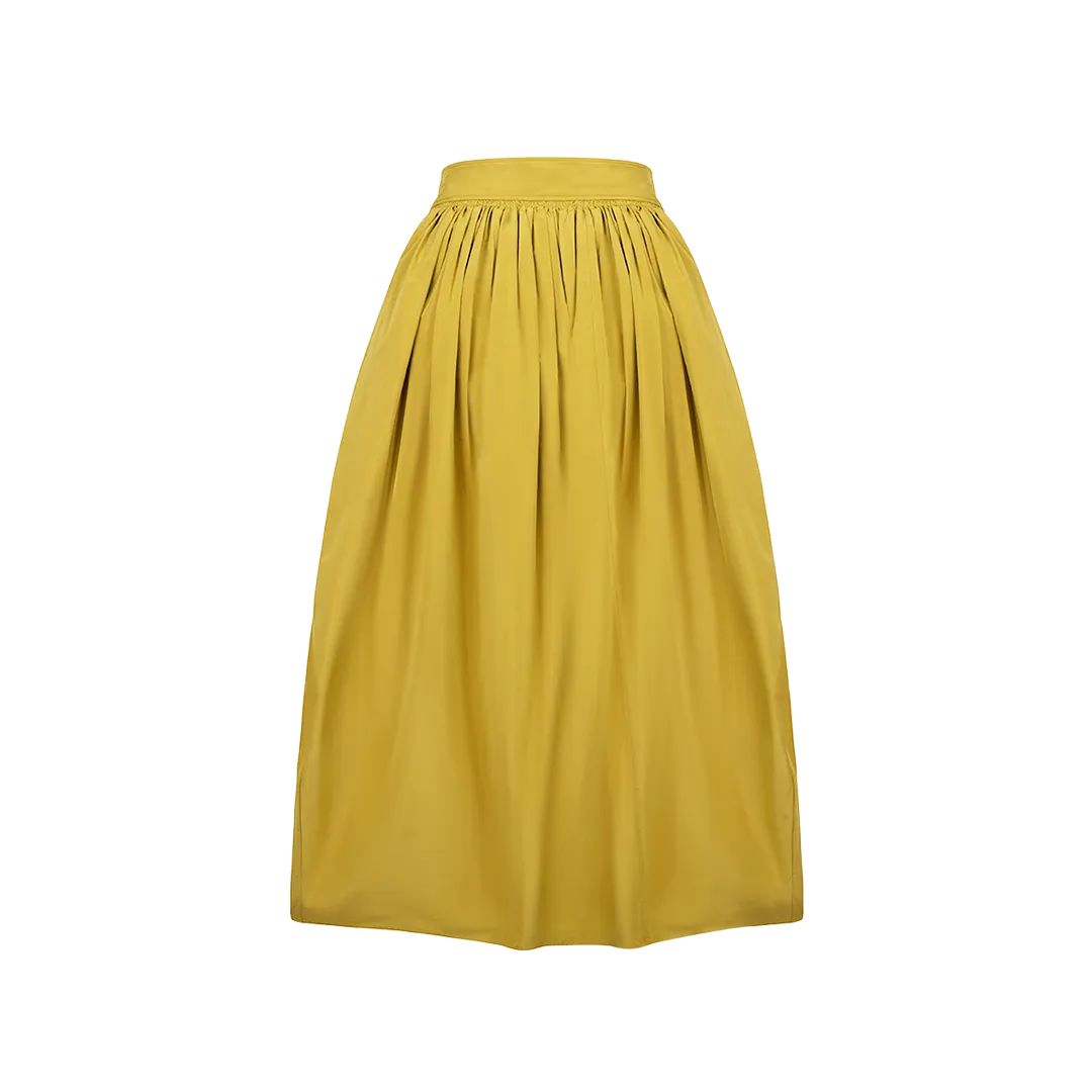 Pleated Taffeta Midi Skirt