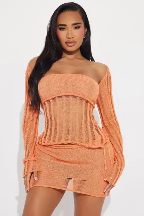 Rae Sequin Crochet 3 Piece Cover Up Skirt Set - Orange