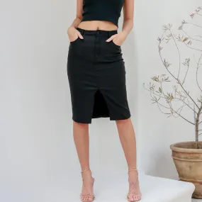 Rissie Wax Denim Midi Skirt Black