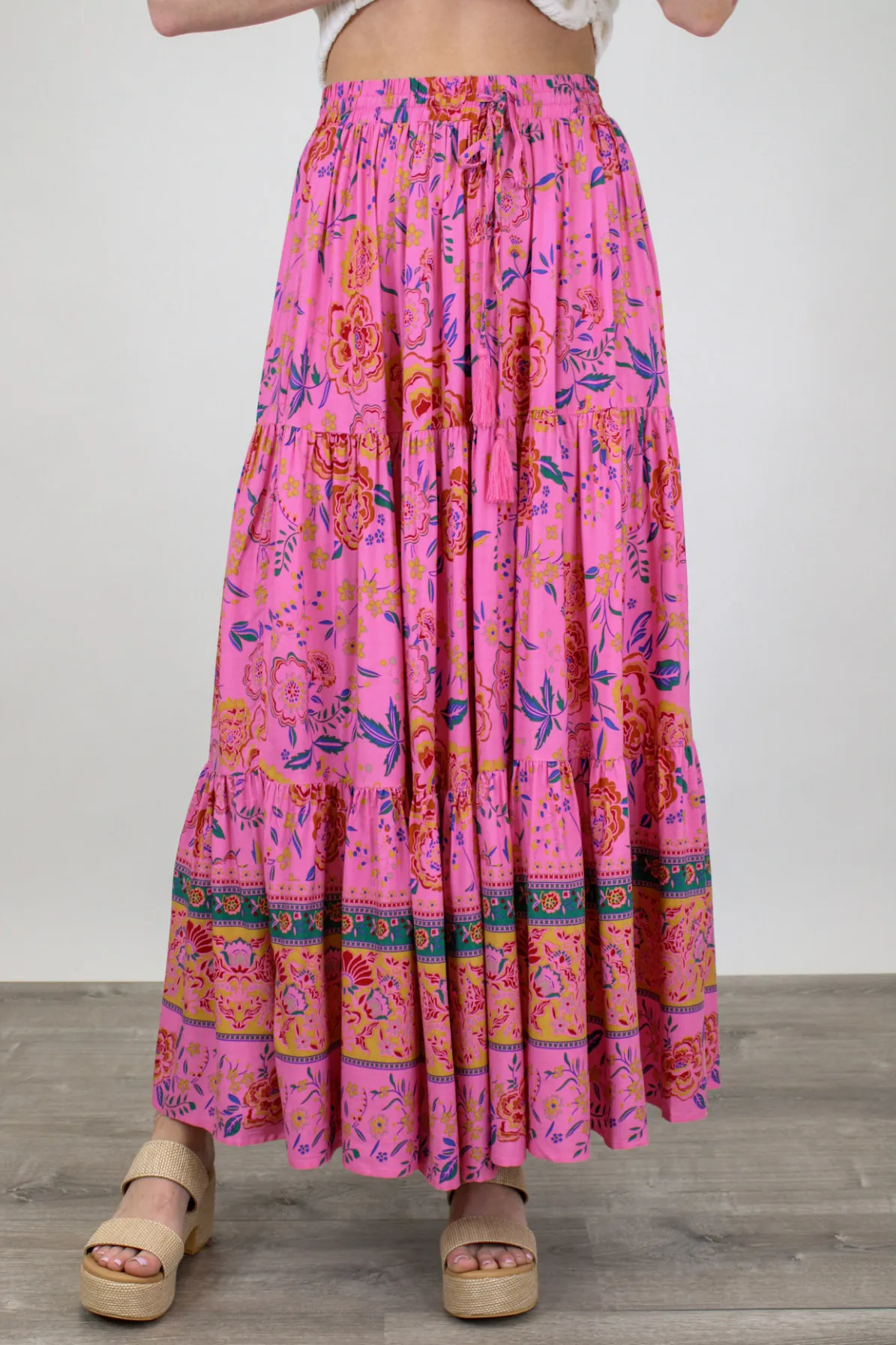 Elegant Rosalie Floral Maxi Skirt for Women – Boho Chic Design with Flowing Fabric and Vibrant Bloom Print