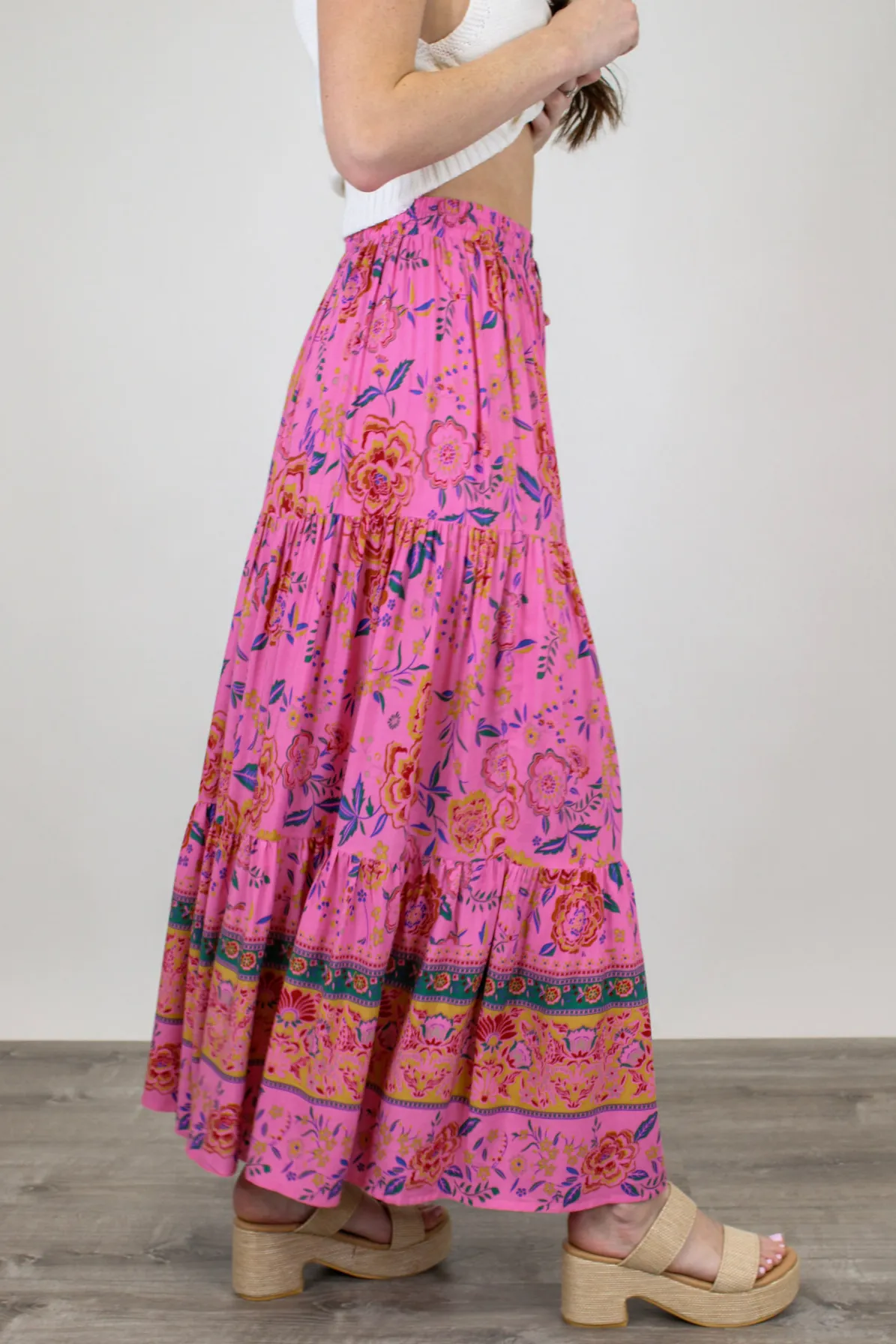 Elegant Rosalie Floral Maxi Skirt for Women – Boho Chic Design with Flowing Fabric and Vibrant Bloom Print