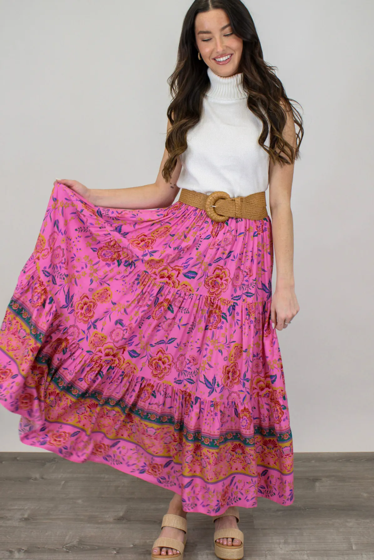 Elegant Rosalie Floral Maxi Skirt for Women – Boho Chic Design with Flowing Fabric and Vibrant Bloom Print