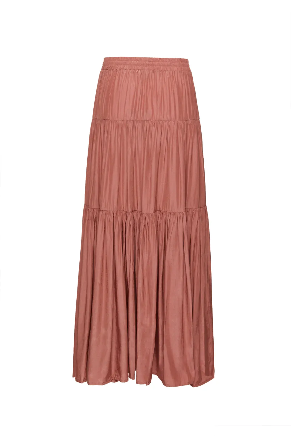 Sensational Terracotta Tiered Satin Tie Waist Maxi Skirt