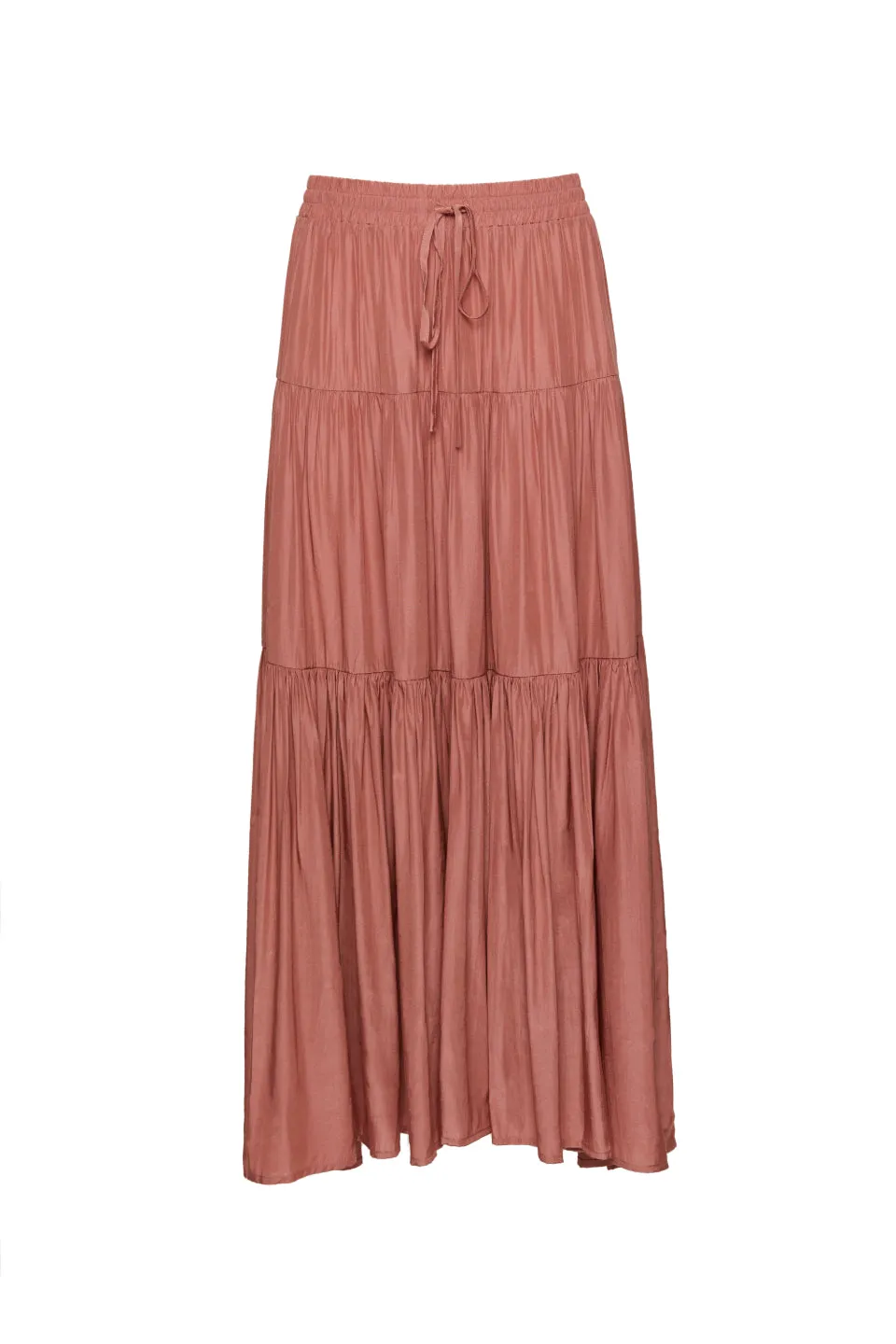 Sensational Terracotta Tiered Satin Tie Waist Maxi Skirt