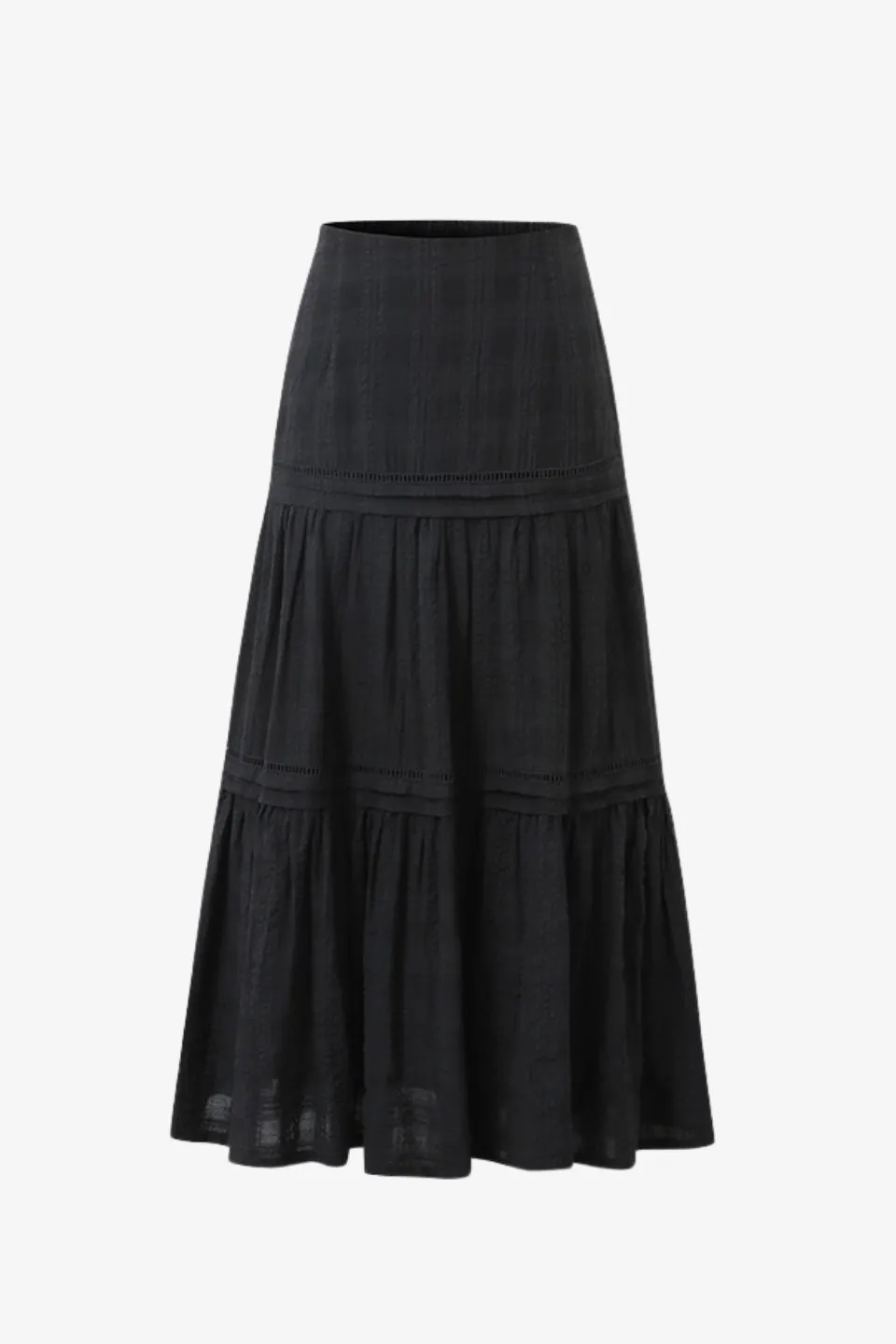 Sleepless Black Tiered Pintuck Maxi Skirt