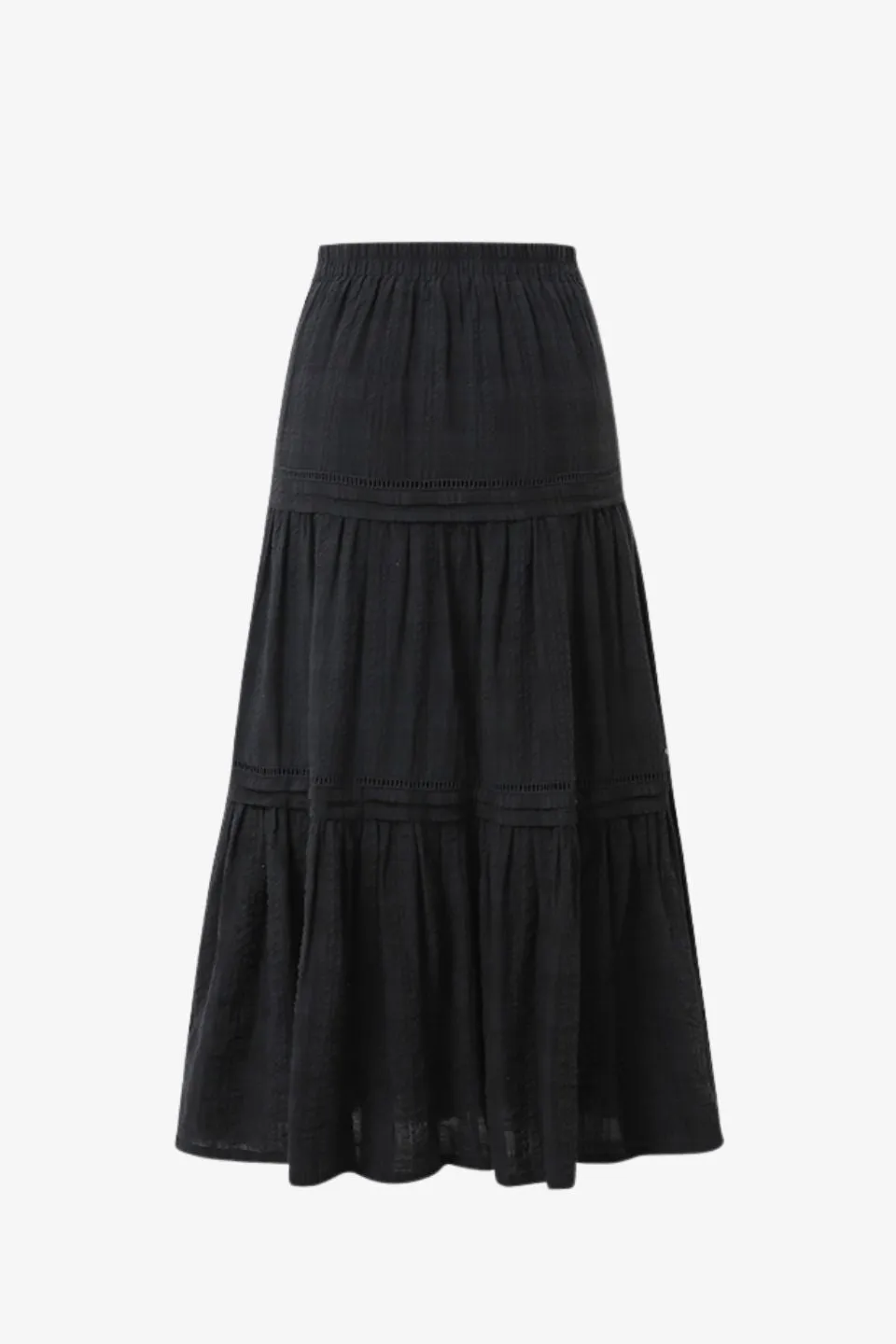 Sleepless Black Tiered Pintuck Maxi Skirt