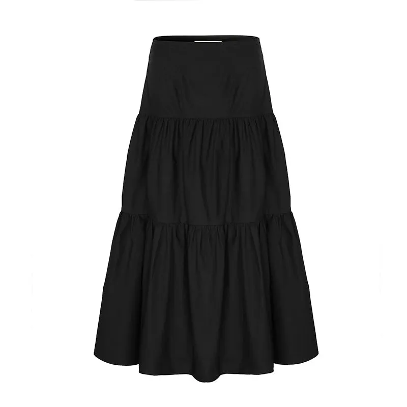 Stella Black Poplin Deep Basque Tiered Midi Skirt