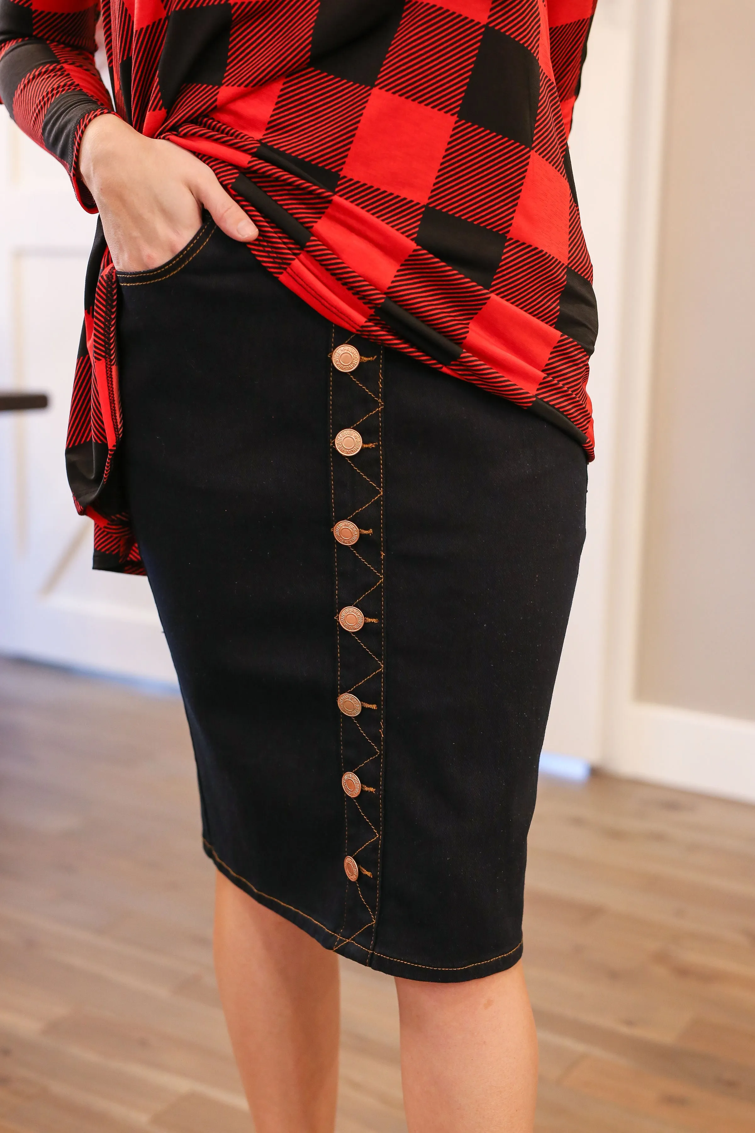 Stylish Button Denim Skirt