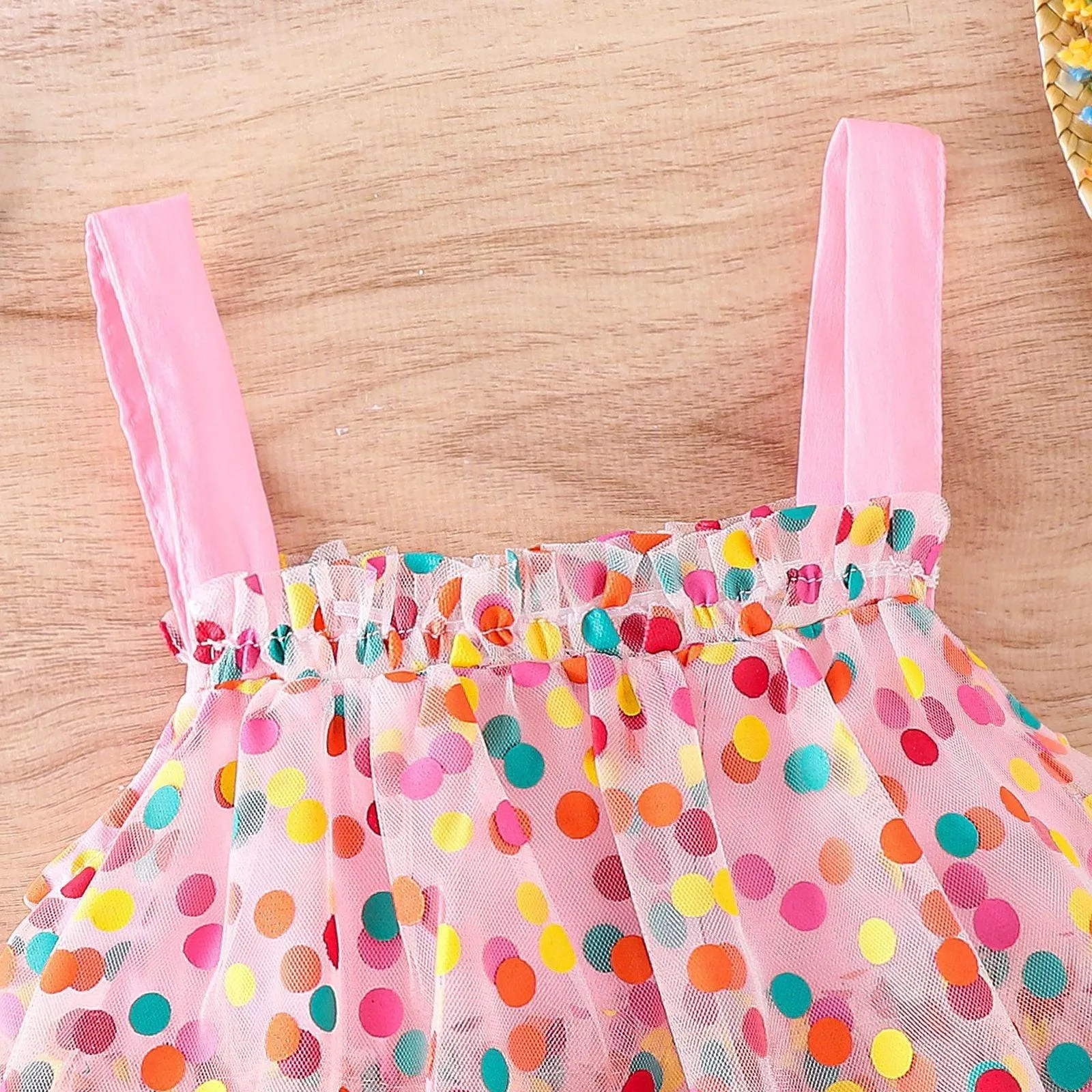 Summer Girls' Rainbow Polka Dot Gauze Sling Cake Skirt Girls' Dress