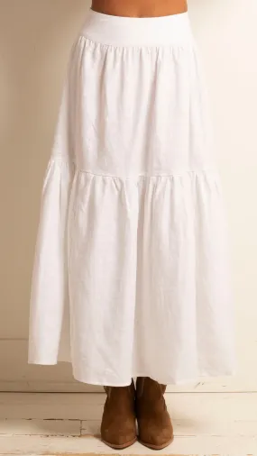 Summer Linen Tiered Maxi Skirt - White