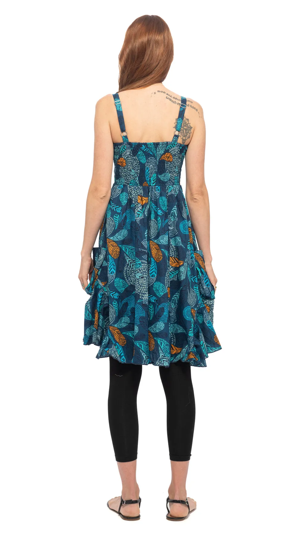 Swing Dress - blue feather - organic cotton