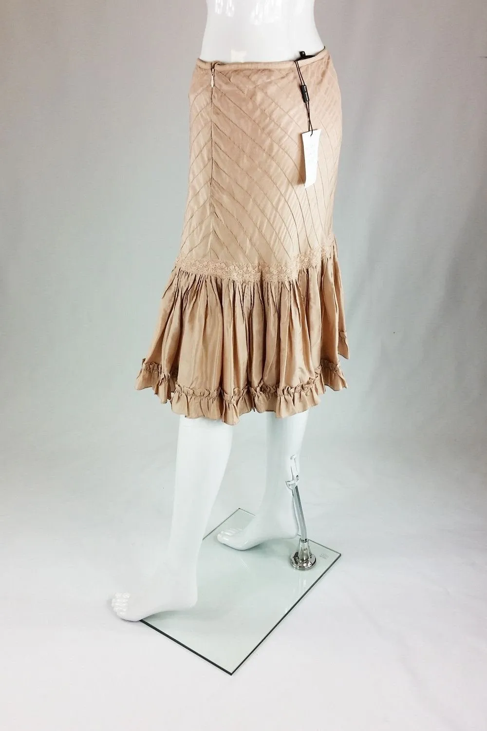 TARA JARMON Vieux Rose Boho Style Ruffle Trim Satin Skirt (UK 8 )