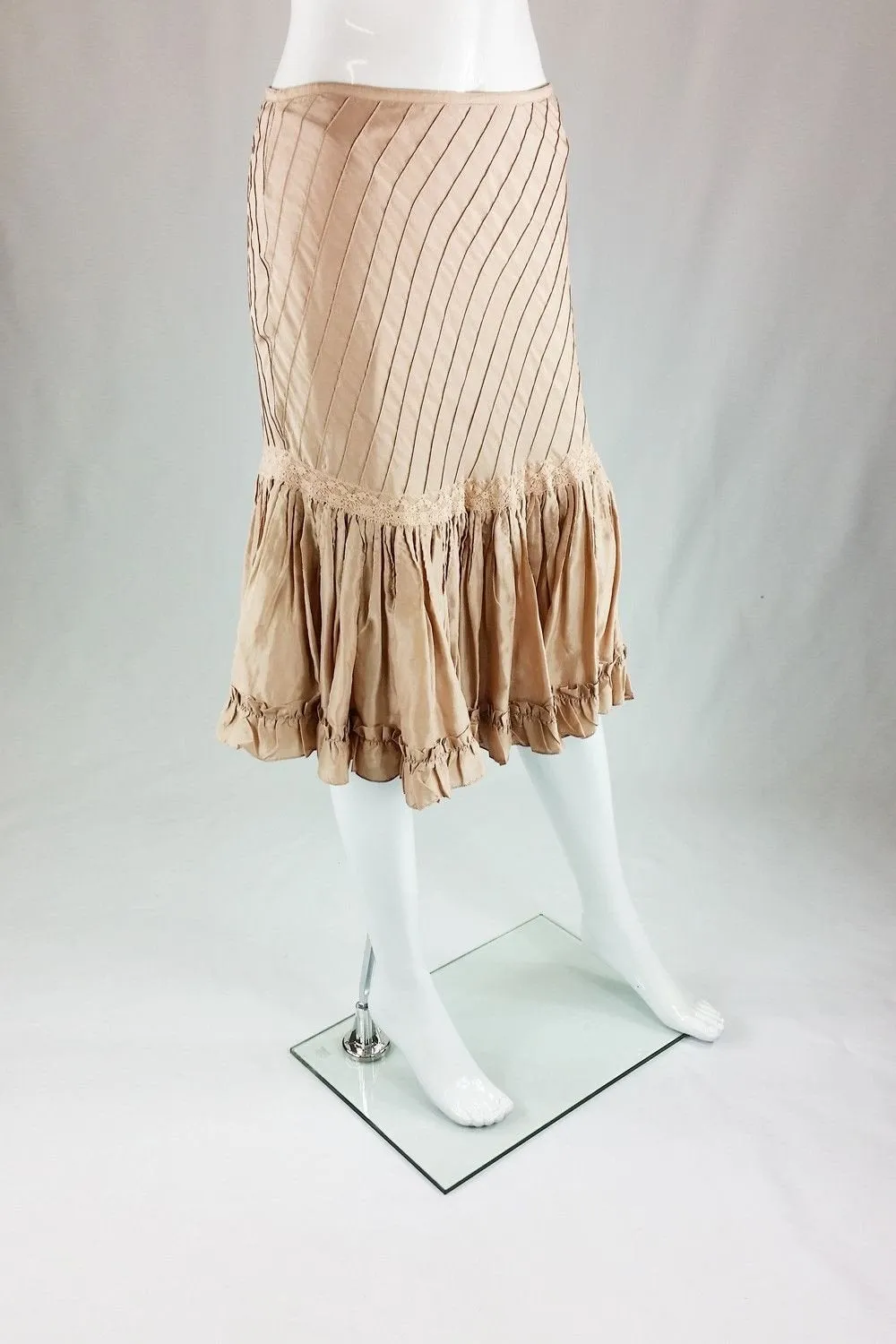 TARA JARMON Vieux Rose Boho Style Ruffle Trim Satin Skirt (UK 8 )