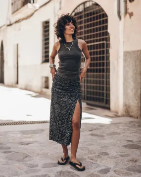 The Black Dotted Long Slit Skirt