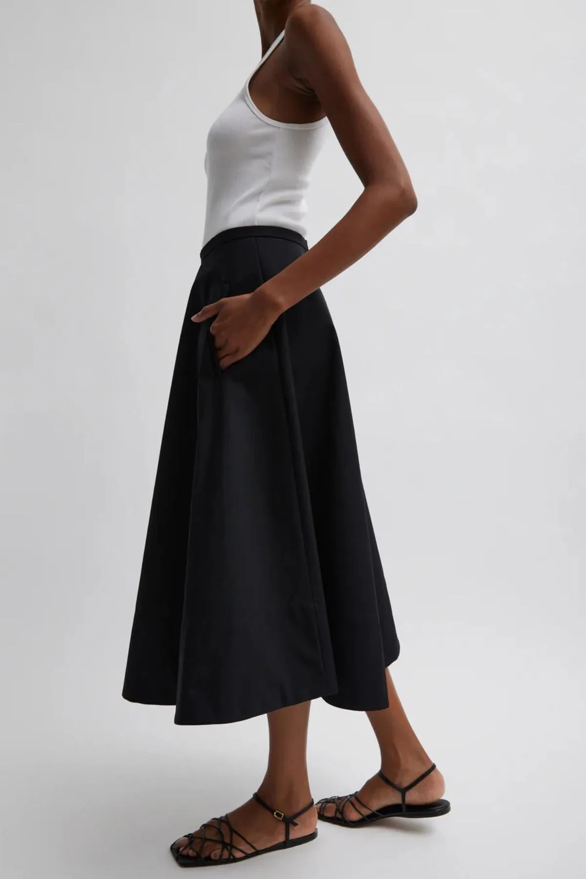 Tibi Bonded Luxe Twill Circle Skirt - Black