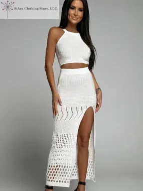 Two Piece Top and Skirt Set with Slit