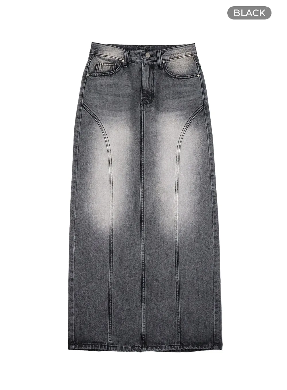 Vintage Washed Denim Maxi Skirt CA403