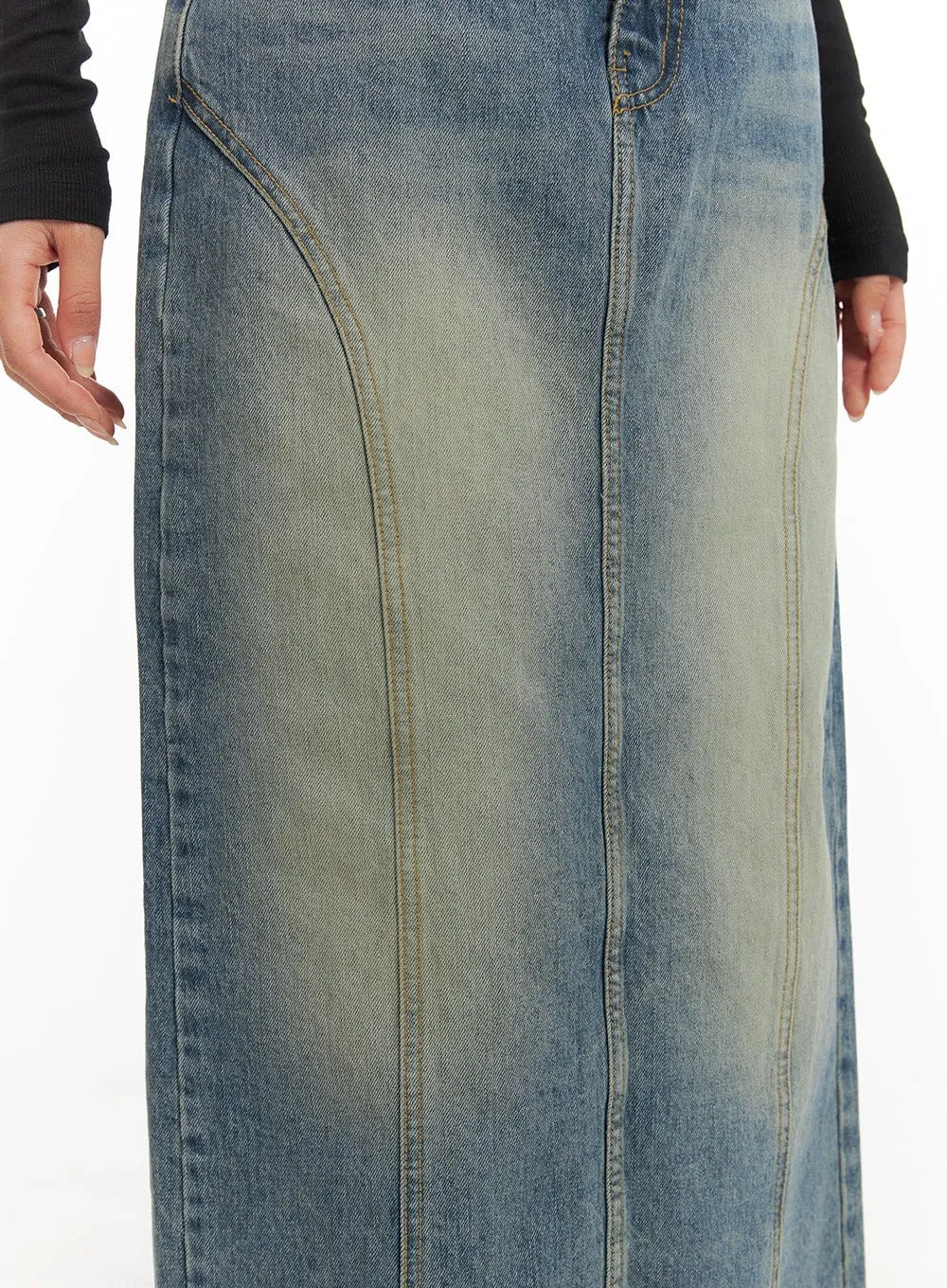 Vintage Washed Denim Maxi Skirt CA403