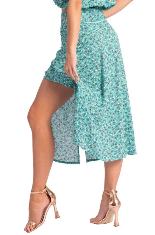 Waist Knot Veraman Floral Print Midi Skirt With Slits