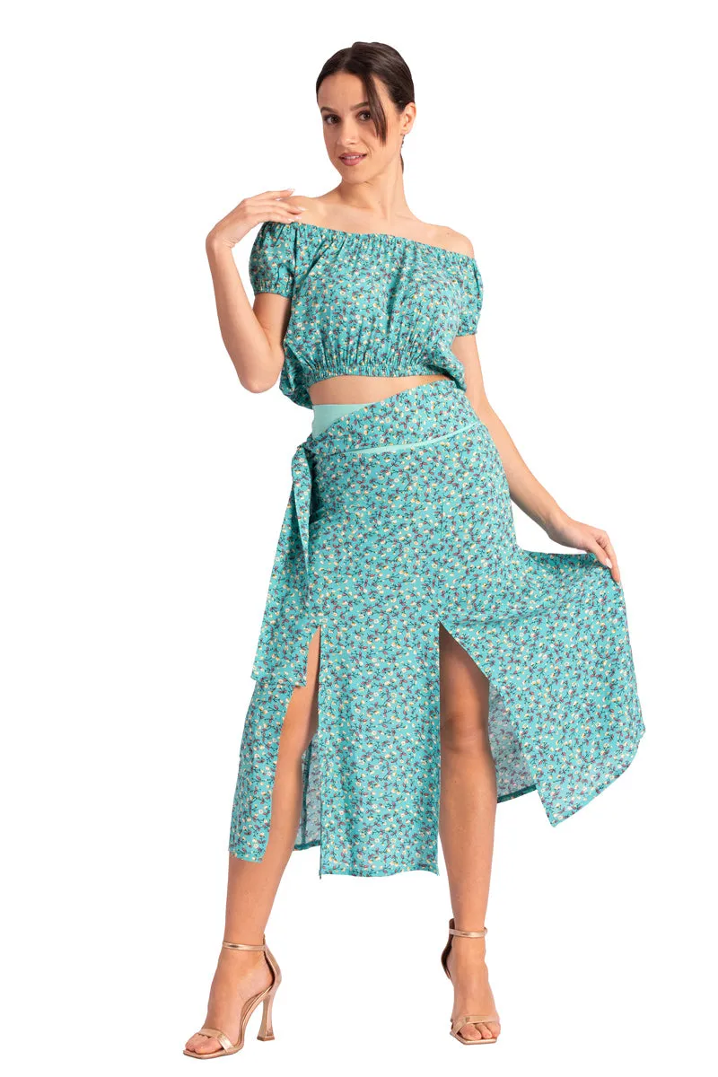 Waist Knot Veraman Floral Print Midi Skirt With Slits