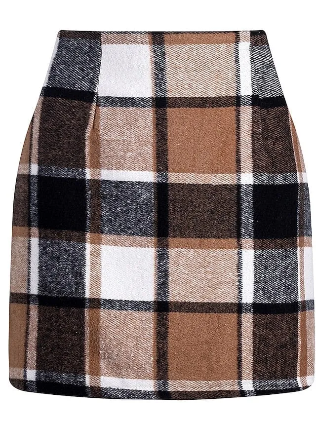 Winter Print High Waist Women's Bodycon Mini Woolen Skirt