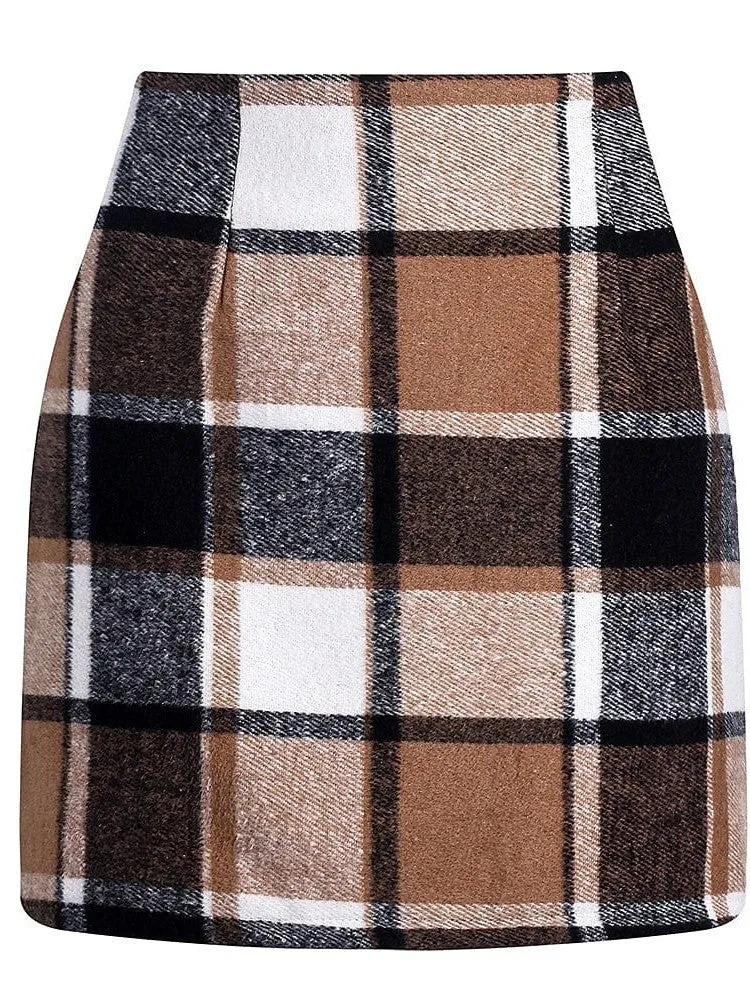 Winter Print High Waist Women's Bodycon Mini Woolen Skirt