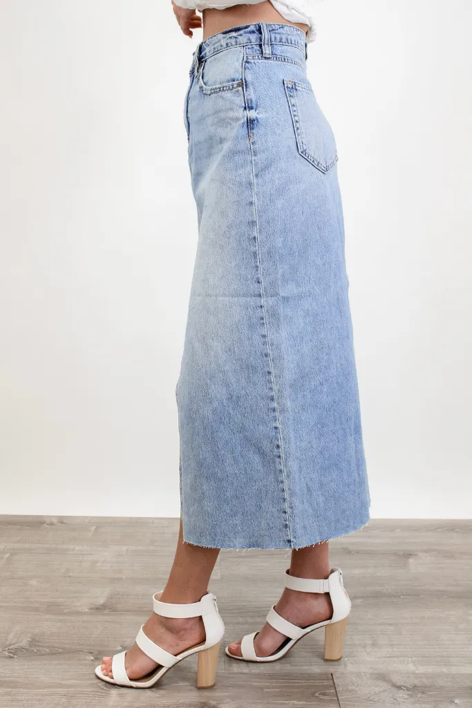 Working Girl Denim Midi Skirt